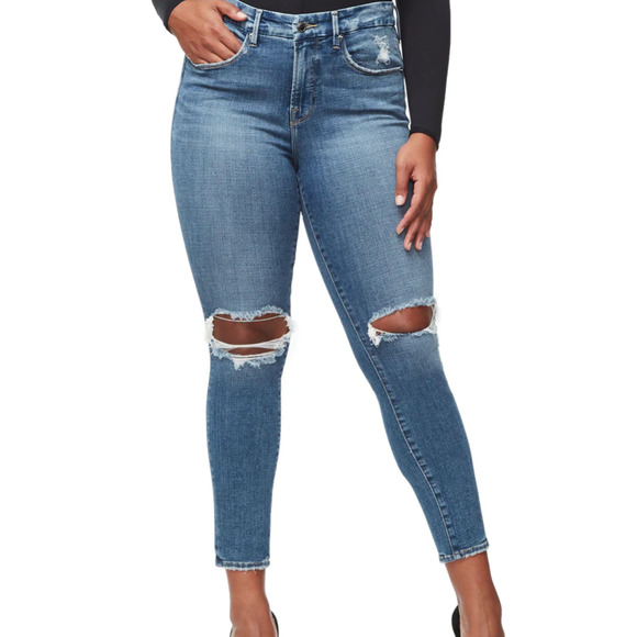 Good American Denim - Good American NWT Good Legs Denim Jeans Crop Distressed Blue 261 size 12 / 31